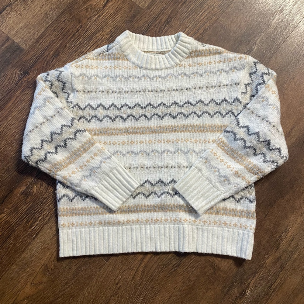 American Eagle Outfitters Cream and Tan Striped Sweater